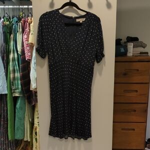 LOFT Navy Polka Dot Midi Dress